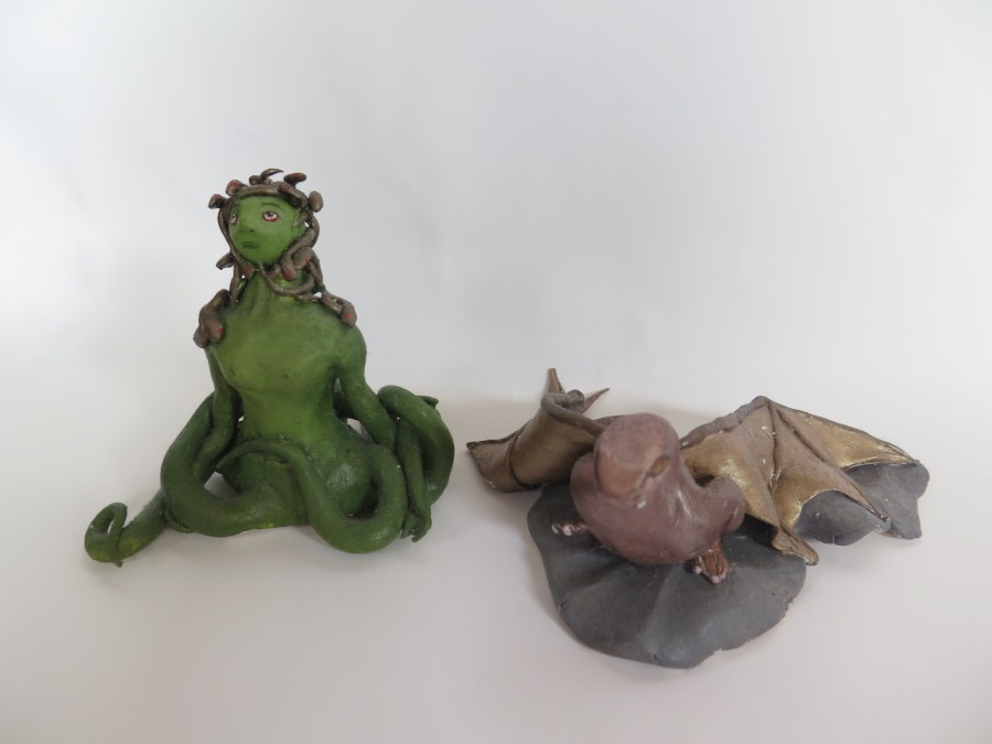 Medusa and dragon sculptures