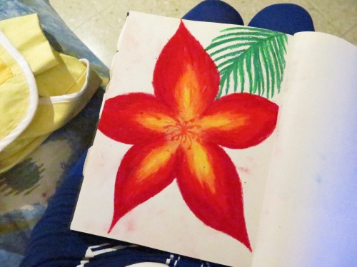 Sarah's attempt at drawing a flower in oil pastel