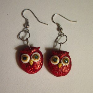 Red owl earrings